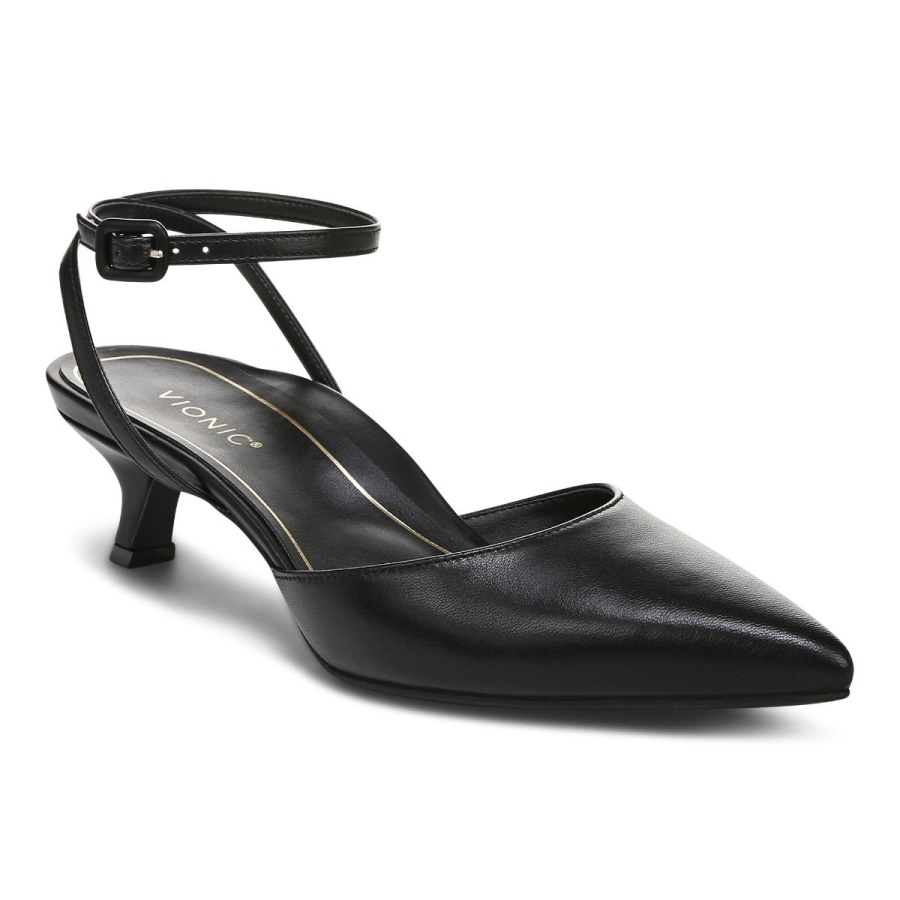 Vionic Black Leather Jacynda Kitten Heel