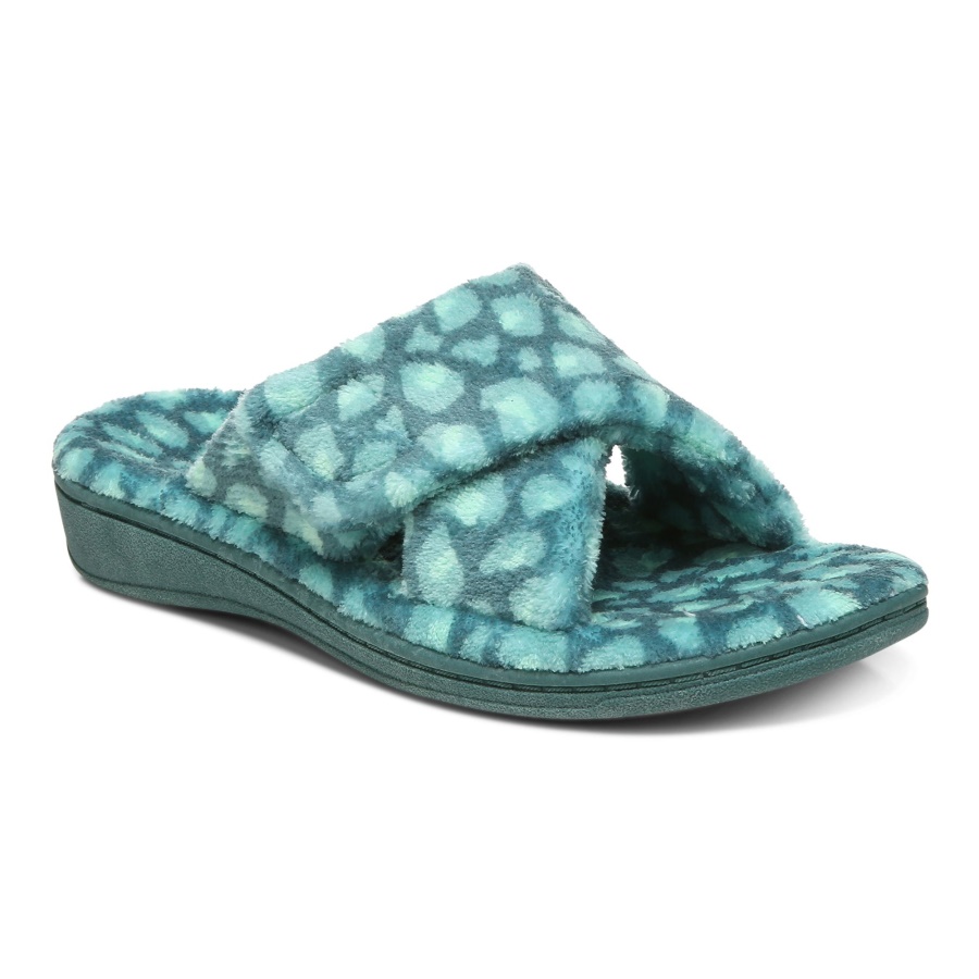 Vionic Posy Green Leopard Relax Slippers