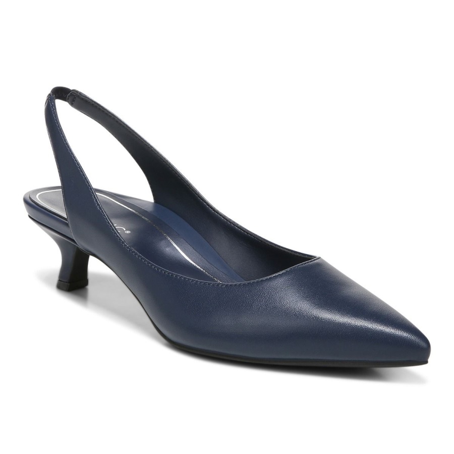 Vionic Navy Leather Ziva Kitten Heel