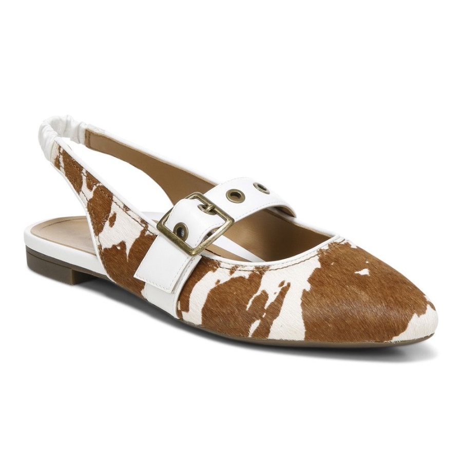 Elana Flat Vionic Brown Cow Print
