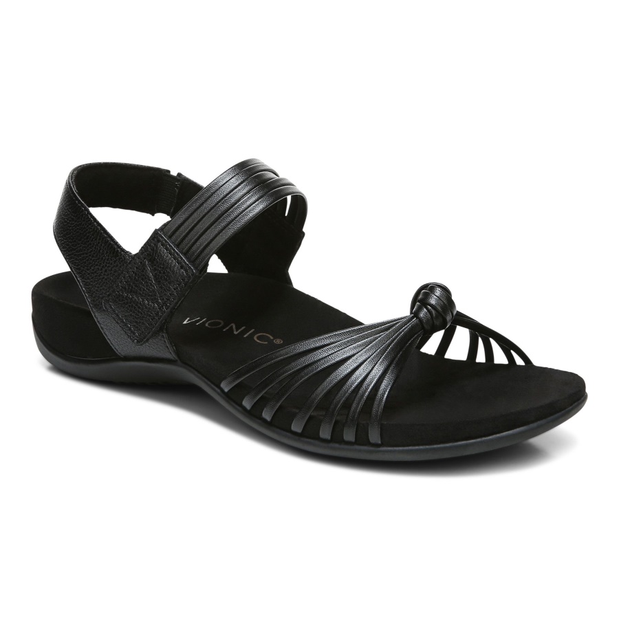 Vionic Black Leather Talulah Quarter Strap Sandal